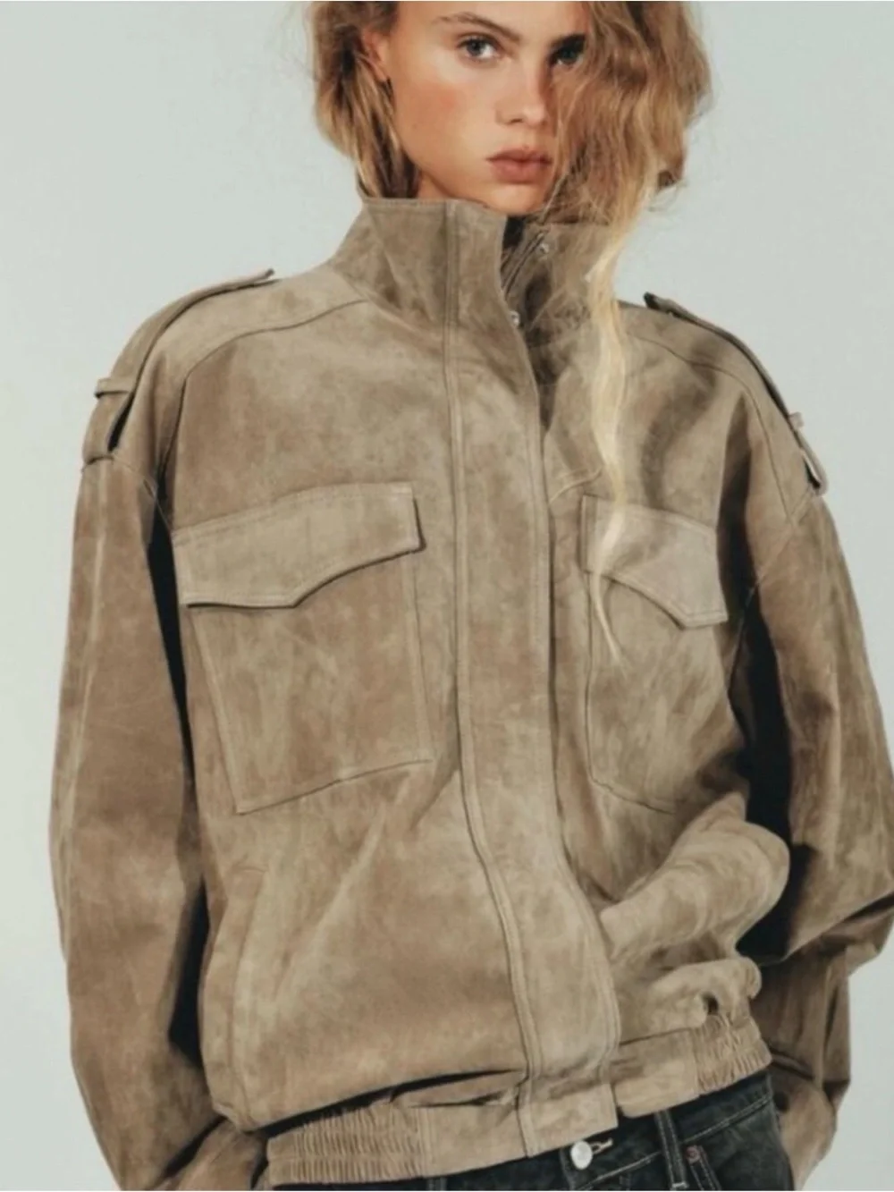 ZARA Viral Suede Leather Oversized Jacket. New, S - Picture 1 of 16